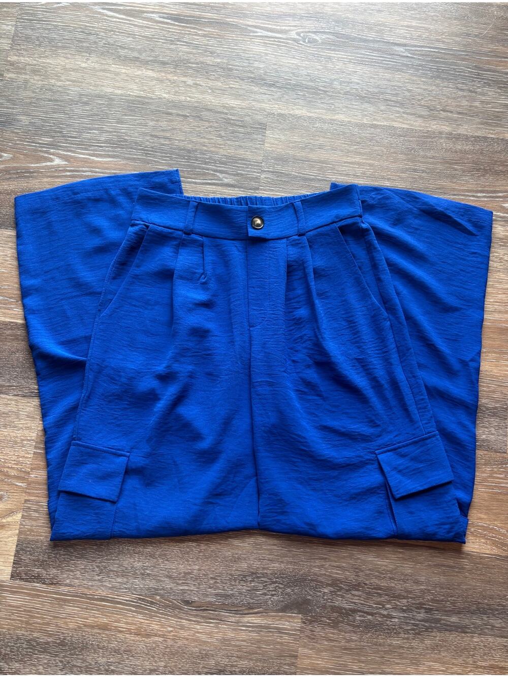 Woman's Wide Leg Royal Blue Flowy Cargo Pants